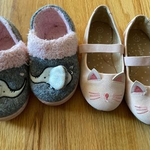 Pink kitty shoes SS 11 and elephant slippers sz 9/10